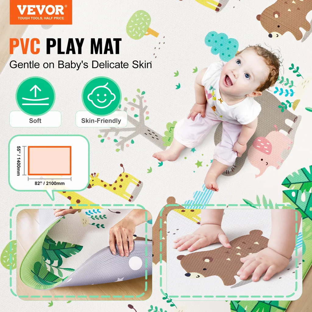 Tapis de jeu bébé étanche et lavable avec surface rembourrée réversible