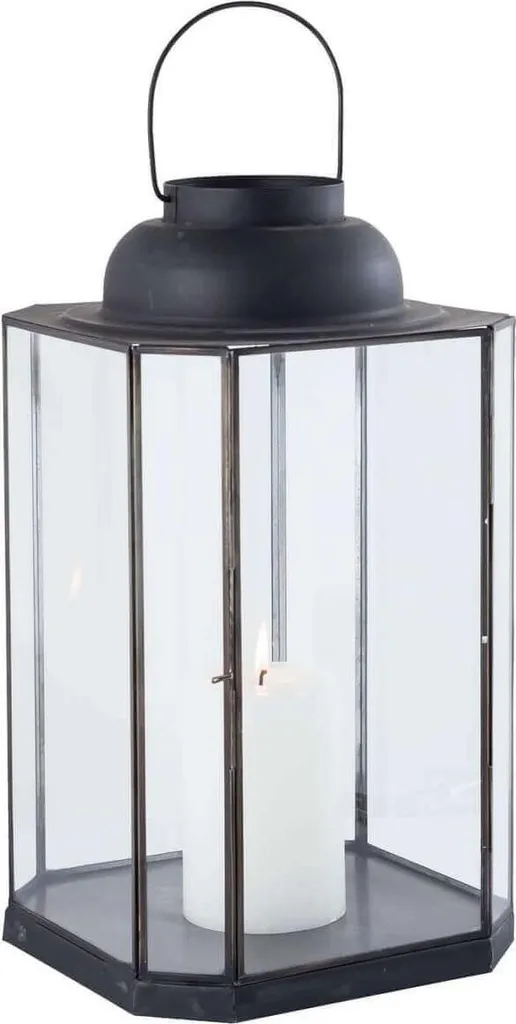 MilaniHome.it - Lanterna In Vetro E Metallo Di Design Moderno Stile Minimalista Portacandela, Cm 27x27x49,5 Hdi coloreAntracite