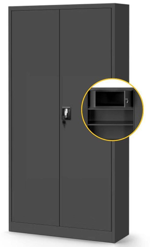 Metallschrank abschließbar TOMASZ Geheimfach 4 Ebenen | Aktenschrank Büroschrank Stahl Mehrzweckschrank Werkstatt Werkzeugschrank 185x90x45cm Ant...