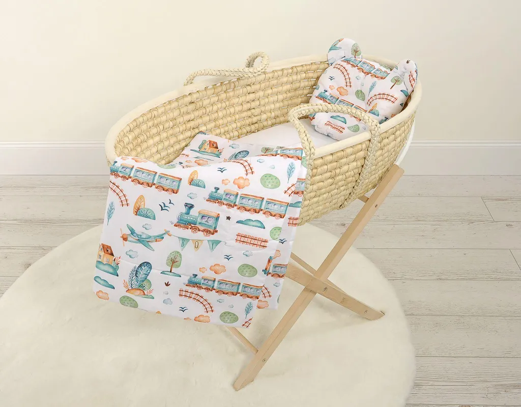Ensemble de literie bébé avec couverture et coussin Miś train turquoise - 8