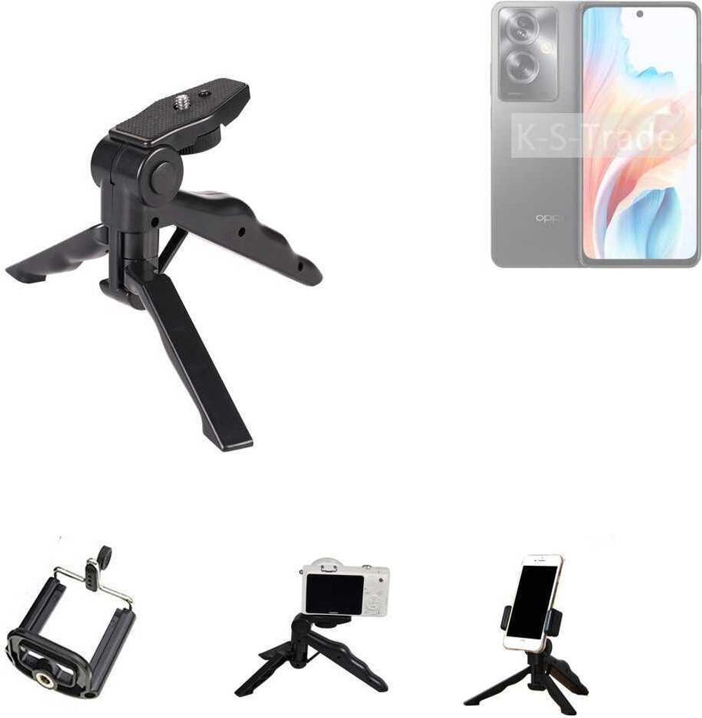 K-S-Trade Stativ Tisch-Ständer Dreibein Handy-Stativ Ständer kompatibel mit Oppo A2 Mini-Stativ Smartphone Tripod Handy-Stativ aus Plastik schwarz