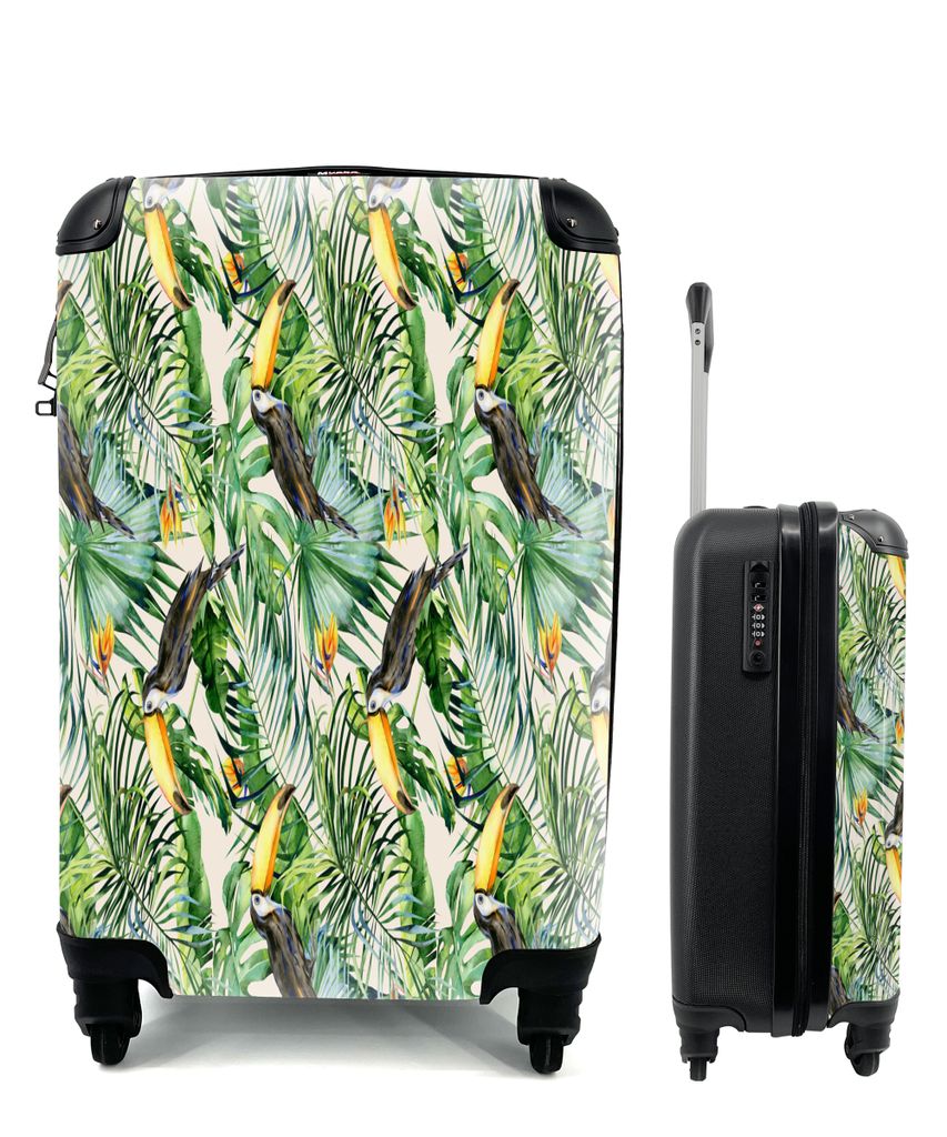 MuchoWow Koffer Handgepäck Trolley Rollkoffer Kleine Reisekoffer mit 4 Rollen - Paradiesvogelpflanze - Tukan - Tropisch - Cabin Size < 55x40x23 ...