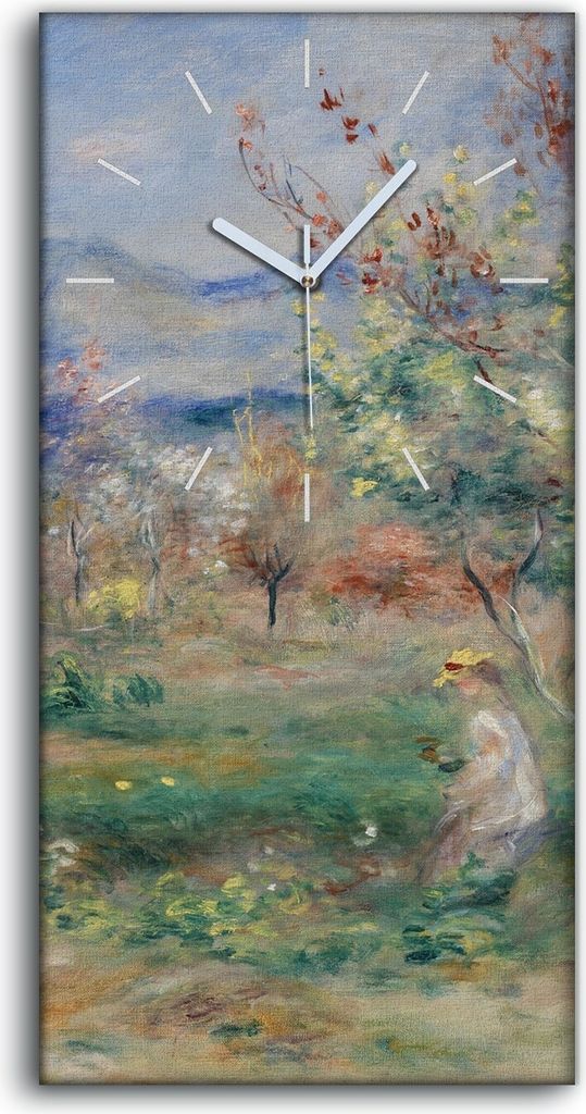 Wandbild Leinwand Bilder Wanduhr 30x60 Malerei Wald Bäume Berg Landschaft - weiße Hände