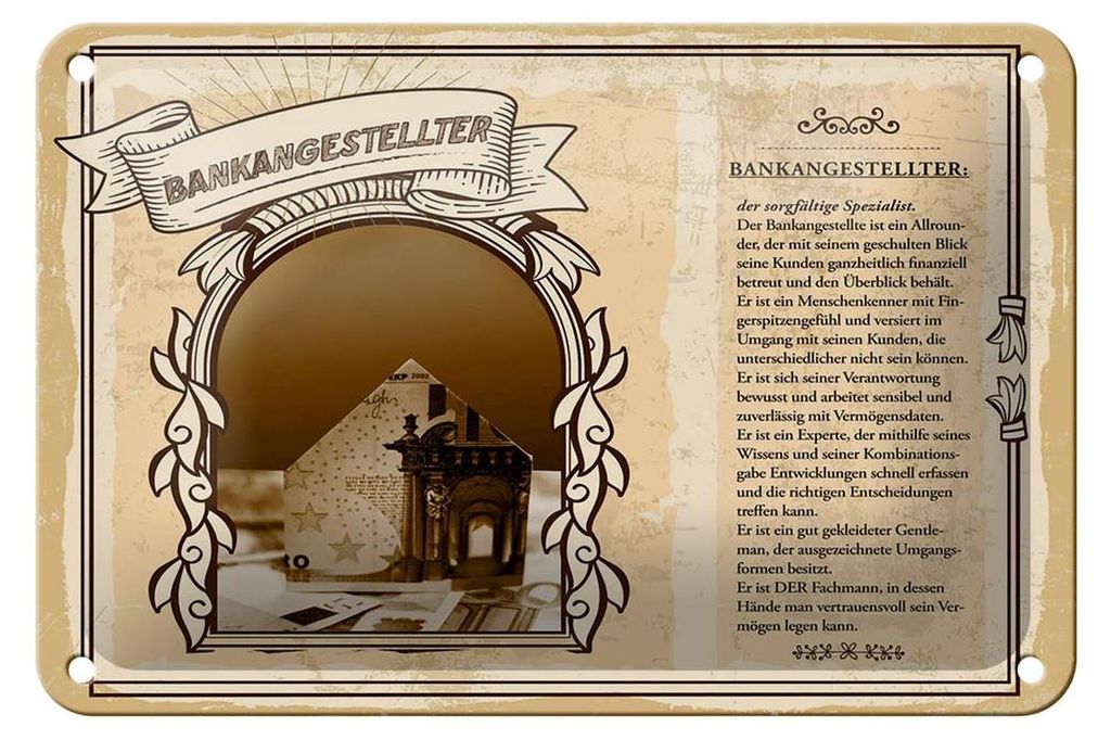 Blechschild Berufe 18x12cm Bankangestellter Konten Experte Schild
