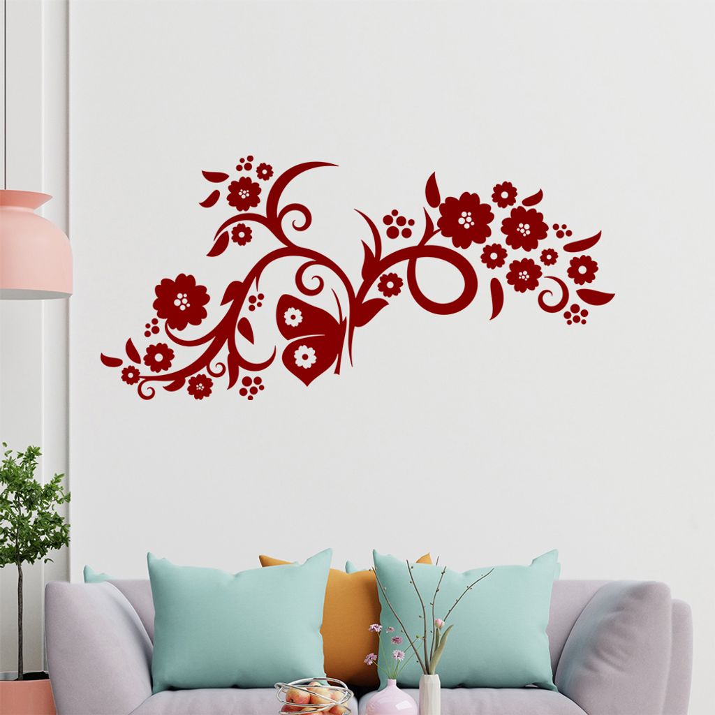 Falter Schmetterling Blüte Wandtattoo in 6 Größen - Wandaufkleber Wall Sticker - Dekoration, Küche, Wohnzimmer, Schlafzimmer, Badezimmer