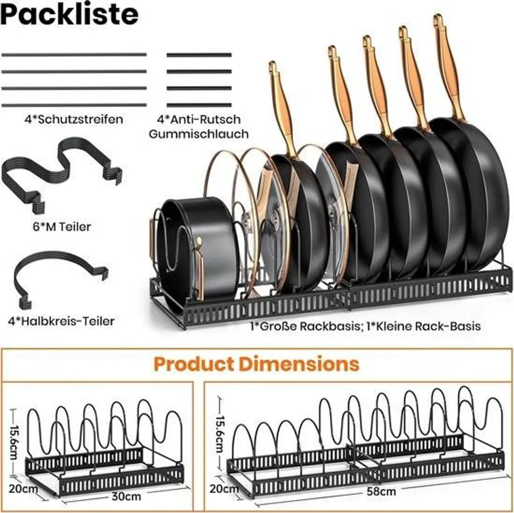 Support extensible pour couvercles et casseroles - 10 compartiments - 5
