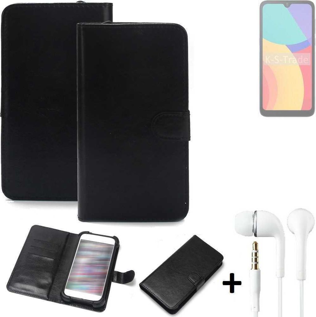 K-S-Trade Wallet Case Handyhülle kompatibel mit Alcatel L1 (2021) Schutzhülle Flip cover Flipstyle Tasche Hülle Flipcover Slim Bumper schwarz + in