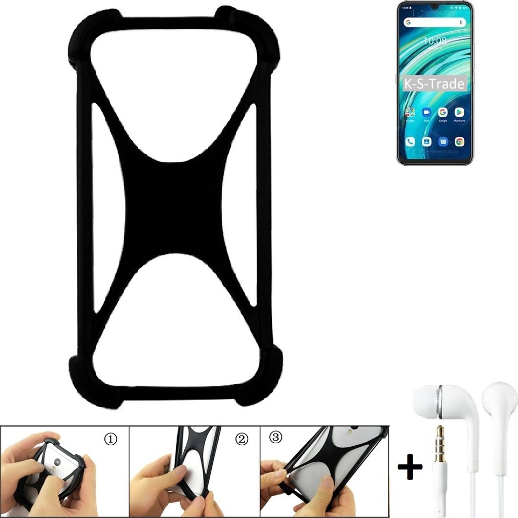K-S-Trade Handy-Hülle + headphones kompatibel mit UMIDIGI A9 Pro Schutz-Hülle Bumper Silikon Cover Case Silikoncase Silikonbumper TPU Softcase
