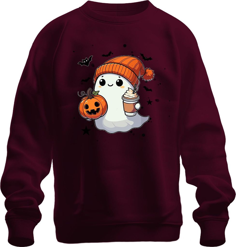 Süßer Halloween Geist Kürbis Pumpkin Spice Latte Herbst Niedlich Uni Sweatshirt Pullover, Burgundy, XXL