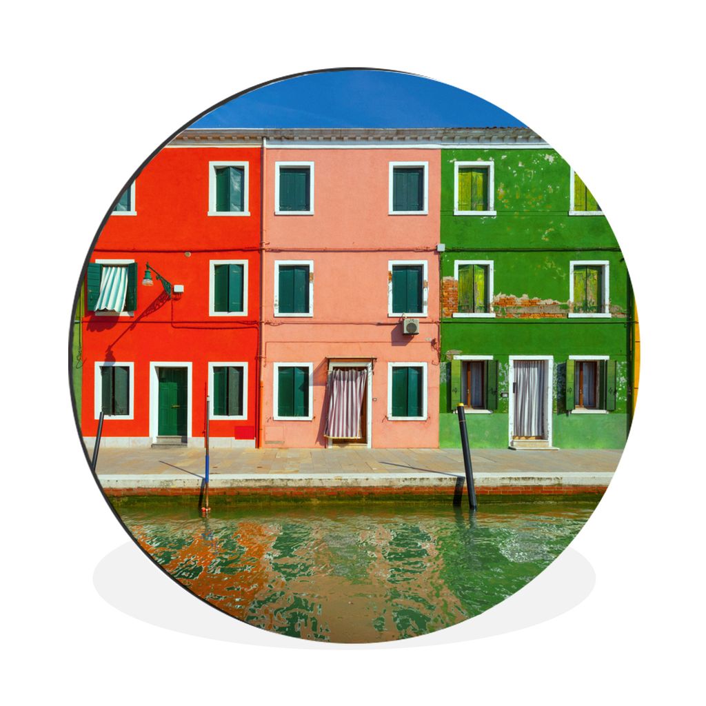 MuchoWow Aluminium Wandkreis Italien - Architektur - Wasser Ø 60 cm Wanddeko Modern Wohnzimmer - Wand Kreis - Wandbild - Schlafzimmer - Aluminiu...