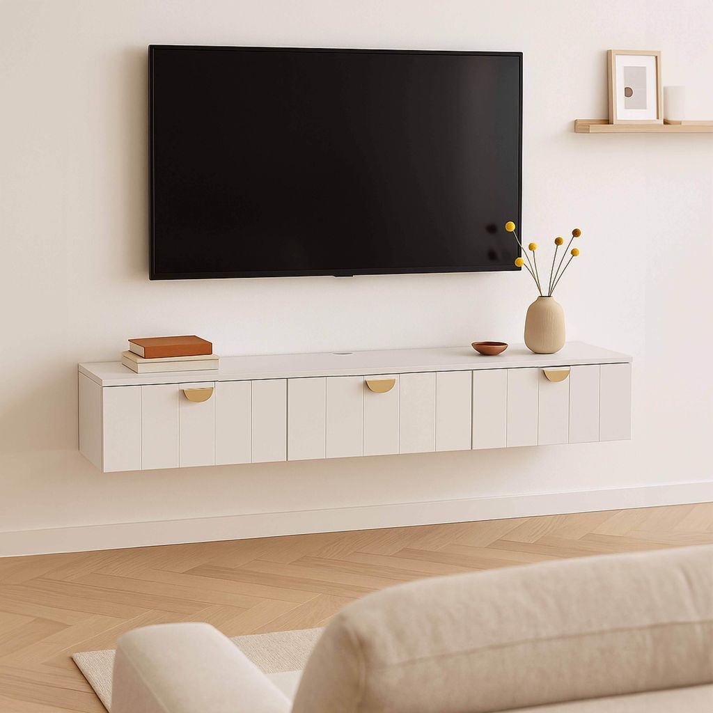 Moderner weißer 200 cm Wand-TV-Schrank - Oviala Holly