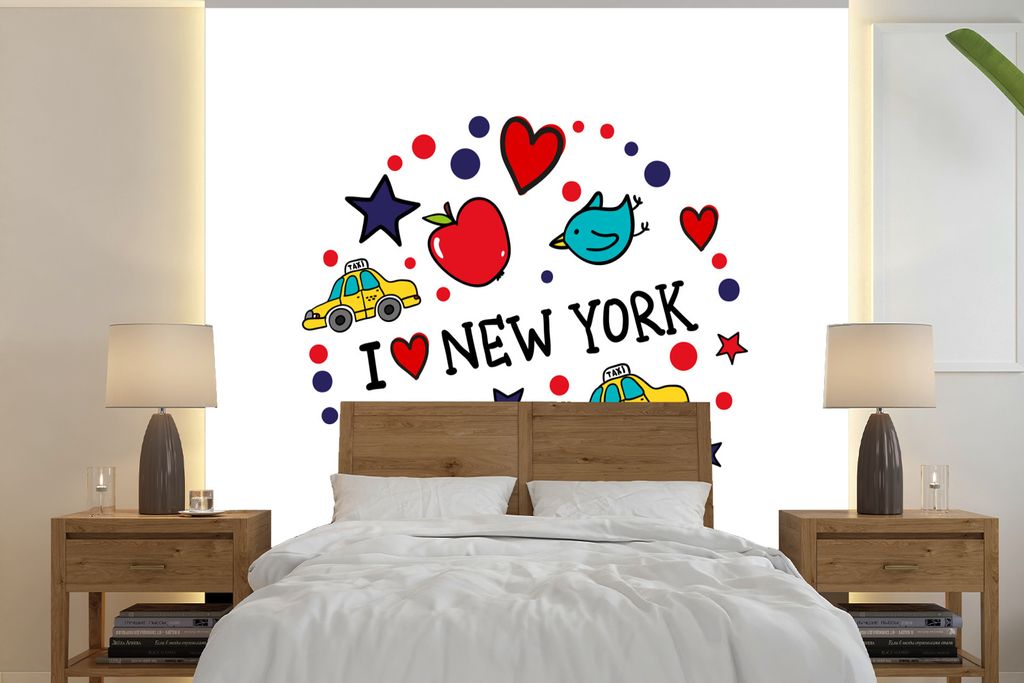 MuchoWow Fototapete für Wohnzimmer oder Schlafzimmer Wandtapete Vinyl Motivtapete New York - Rund um - Taxi - 220x220 cm - Tapeten