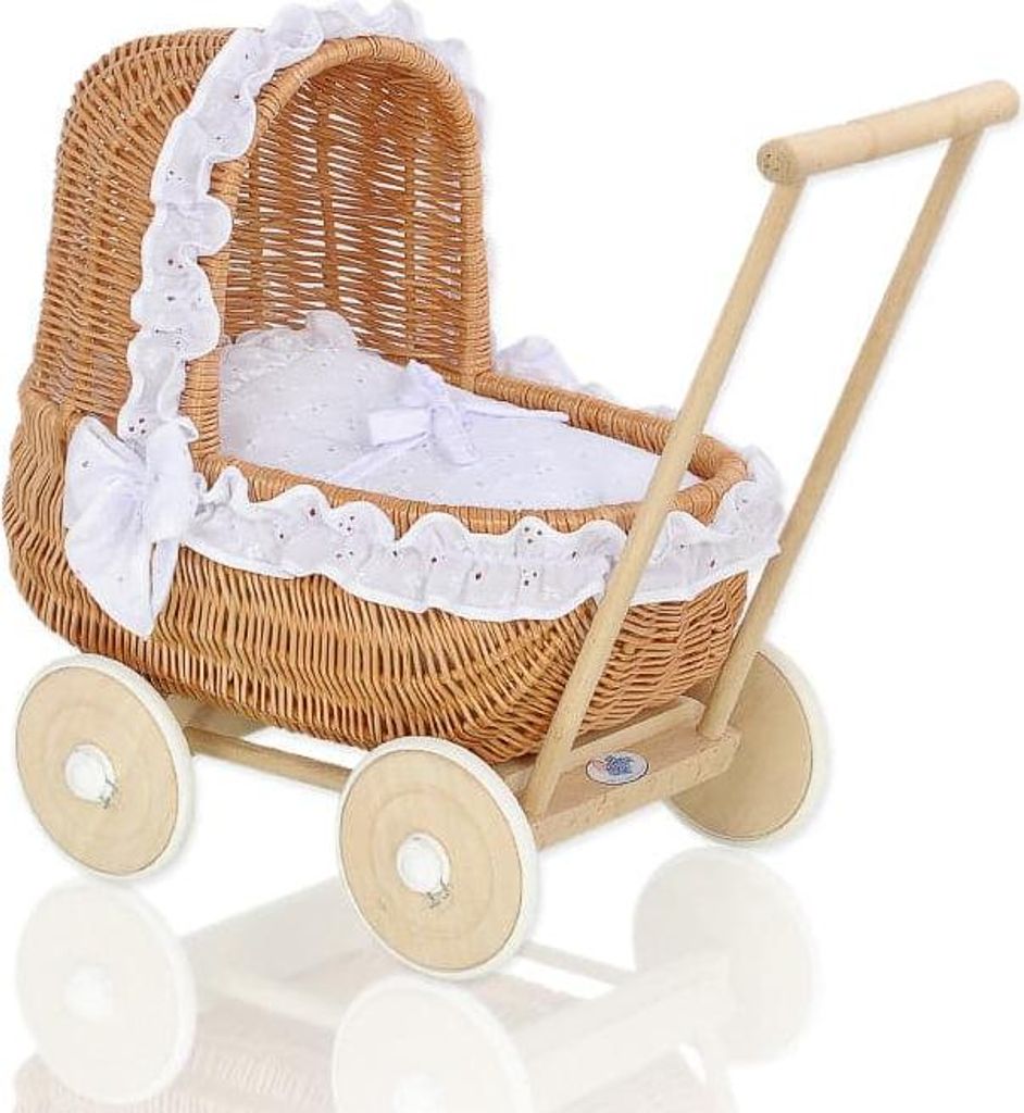 Puppenwagen aus Korbgeflecht, Kinderbuggy aus Korbgeflecht, handgefertigt und stabil mit Holzrahmen - Bellafurn