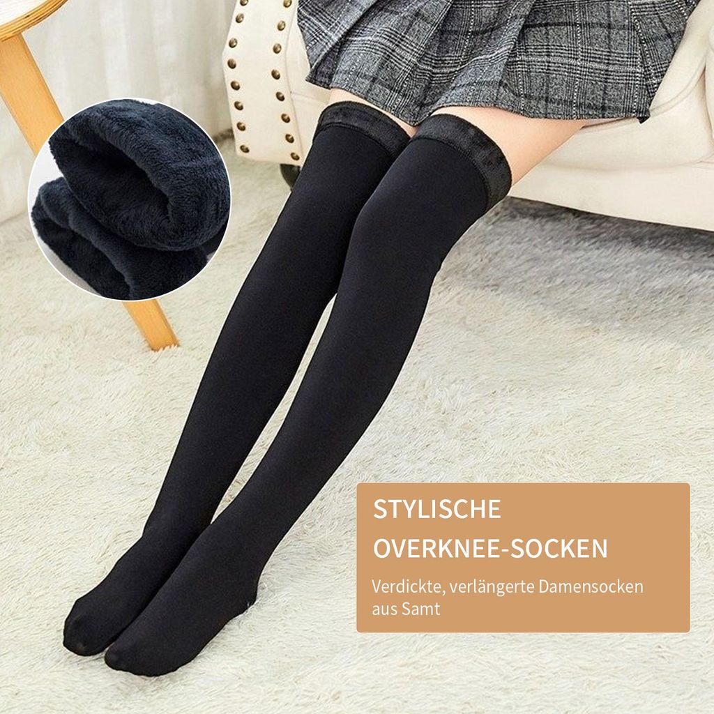 2 Paar 55 cm Kniestrümpfe Damen, Plüsch Warme Overknee-Socken, Langer Stiefel-Strümpfe, Schwarz