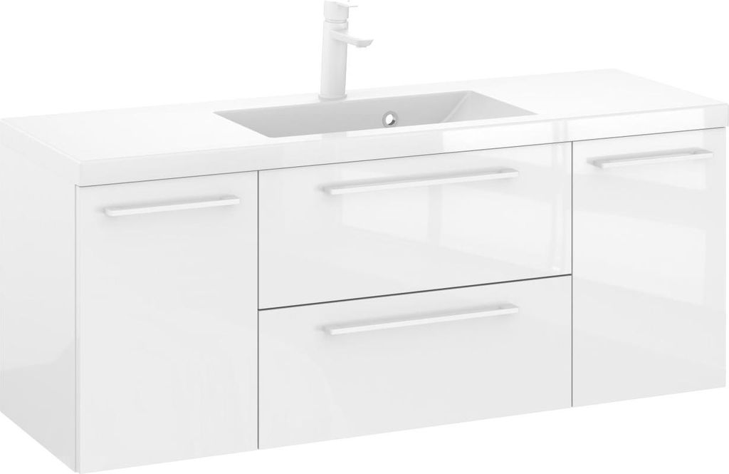 Rosen 120 cm Badezimmerschrank mit Waschbecken und Weißen Griffen - Zeitloses Design für Elegantes Bad
