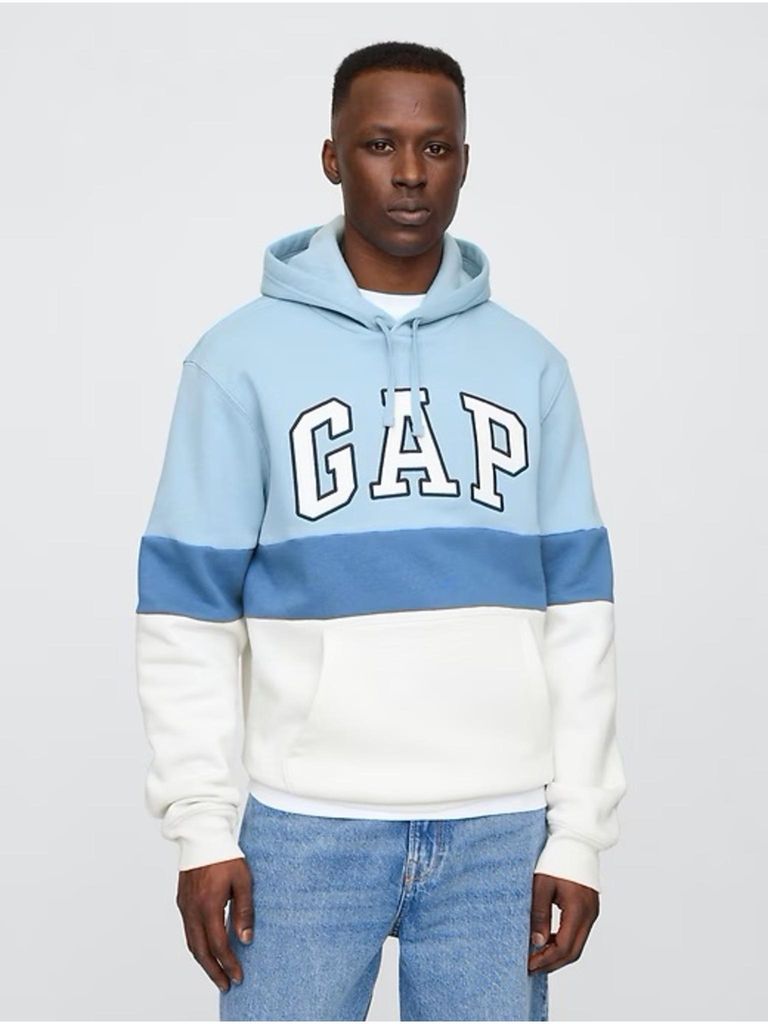 GAP Wärmendes Sweatshirt mit Kapuze und Kängurutasche, Blau, Farbblöcke, Baumwollmischung, Größe L