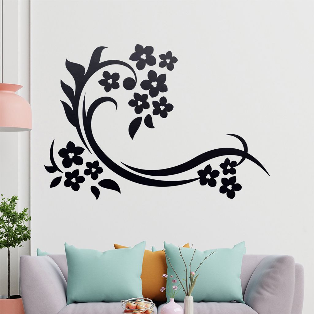 Schöne Blüten Ranke Wandtattoo in 6 Größen - Wandaufkleber Wall Sticker - Dekoration, Küche, Wohnzimmer, Schlafzimmer, Badezimmer