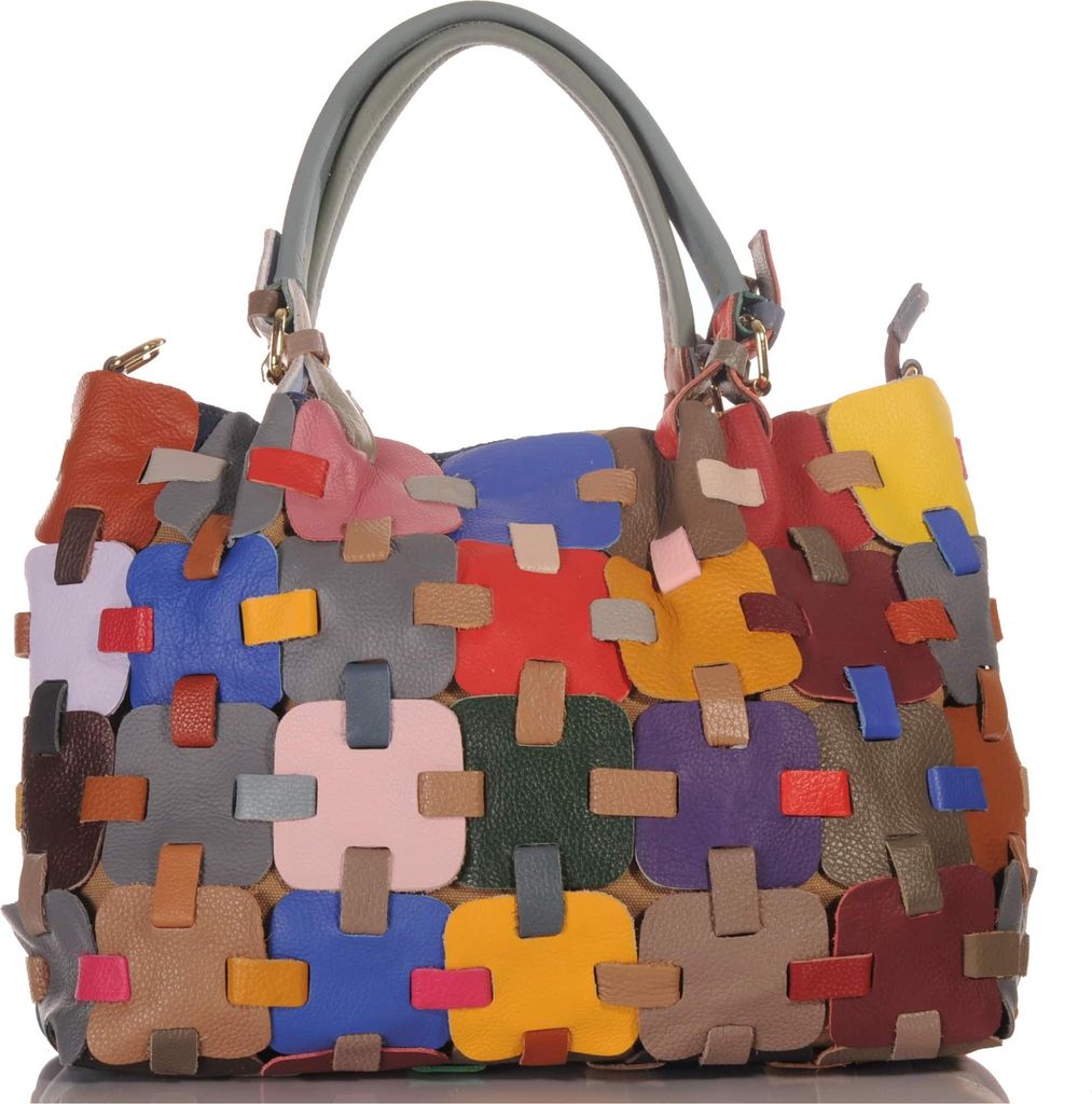 Damen Leder Patchwork Umhängetasche Shopper Schultertasche 30666