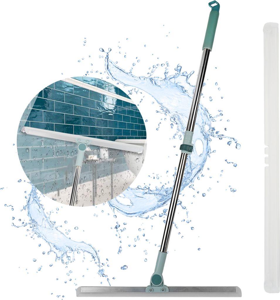 Bodenabzieher, Duschabzieher, Fensterabzieher, 110cm, Einziehbarer Bodenschaber aus Silikon, für Fenster, Bürste zum Entfernen von Wasser Haare