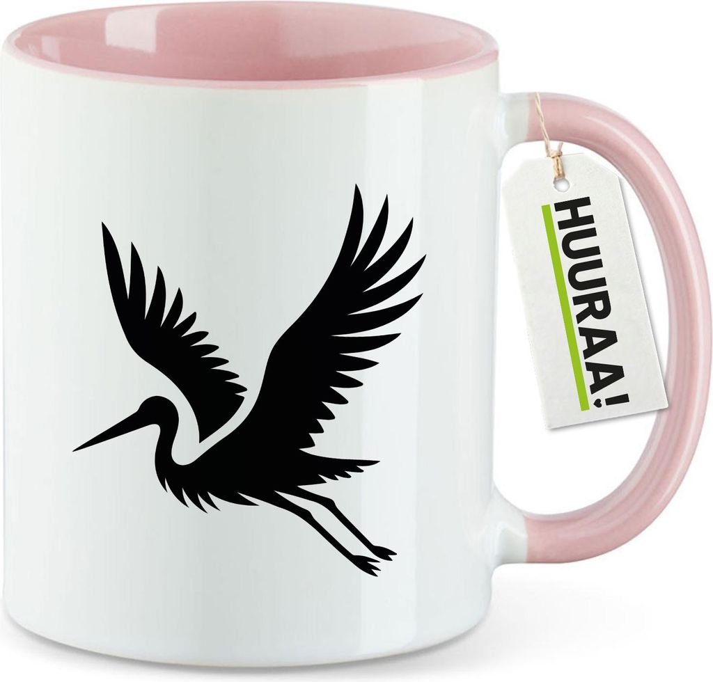 Huuraa Kaffeetasse Storch Silhouette 330ml Rosa Keramik Kaffeebecher Geschenkidee