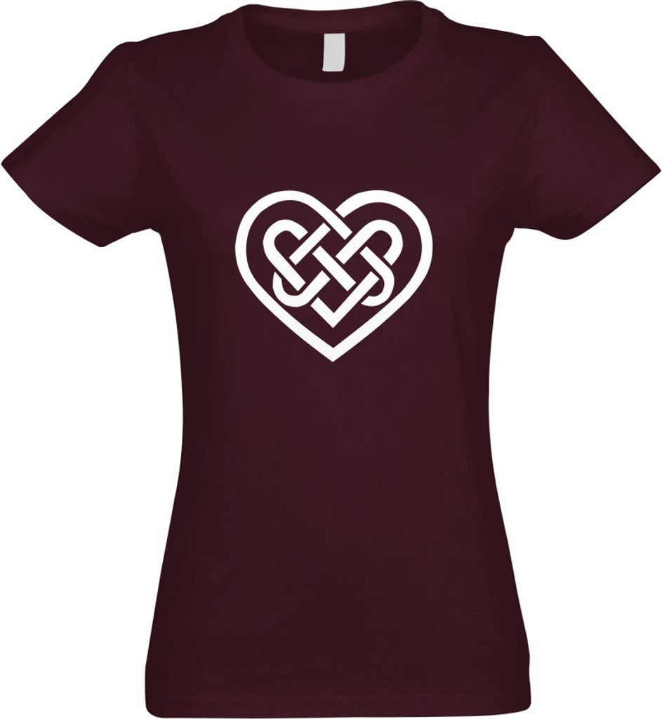 Kiwistar - T-Shirt tailliert - Damen - Burgund - Celtic Love - Knot - mit Motiv Bedruckt - Funshirt Design - Sport - Freizeit - Damen - XL