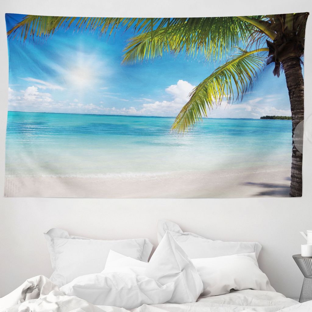 ABAKUHAUS Strand Wandteppich, Tropical Seashore Palms aus Weiches Mikrofaser Stoff Waschbar ohne Verblassen Digitaldruck, 230 x 140 cm, Farngrün H...