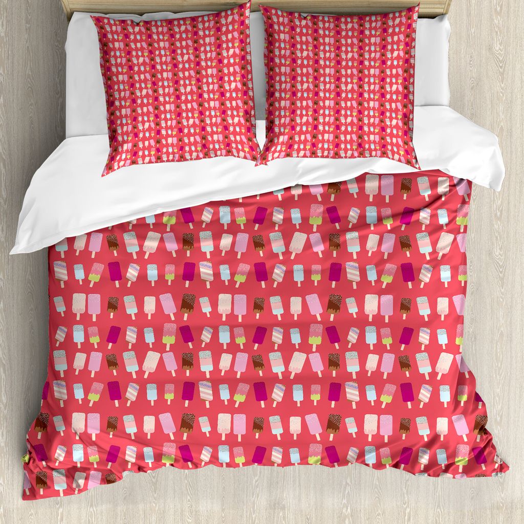 ABAKUHAUS EIS Bettbezug Set für Einzelbetten, Lustige Stieleis EIS am Stiel, Milbensicher Allergiker geeignet mit Kissenbezug, 155 cm x 220 cm - 8...