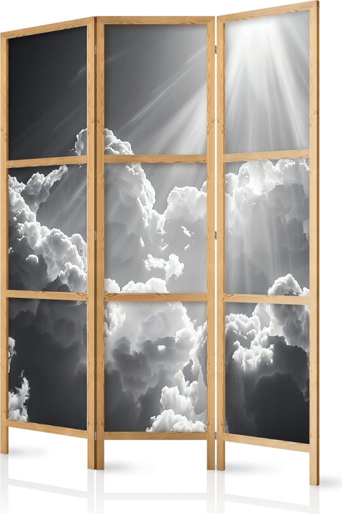 3-teiliger Einseitiger Vlies Japanischer Paravent - Hope in the Clouds: Inspirujące Promienie Słońca – przebudź emocje 135x172 cm Muster b-H-...