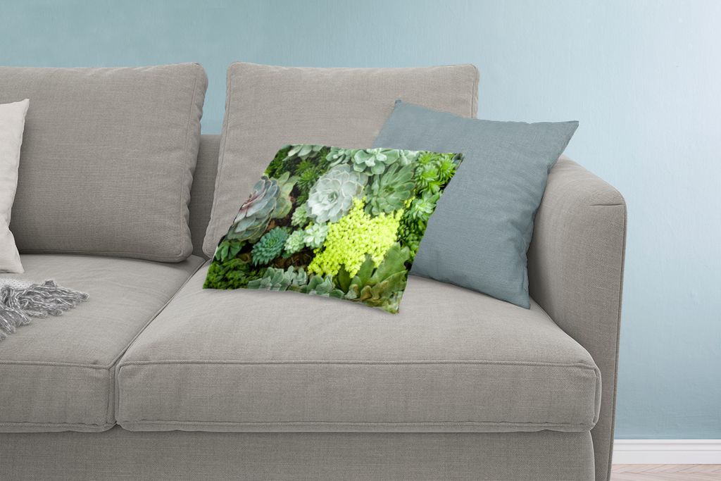 MuchoWow Zierkissen Sofakissen Wohnzimmer Dekokissen 60x40 cm Ein grünes und gelbes Blumenmuster - Kopfkissen - Polster mit Foto