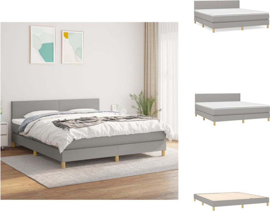 vidaXL Boxspringbett mit Matratze Hellgrau 180x200 cm Stoff - Betten & Bettgestelle