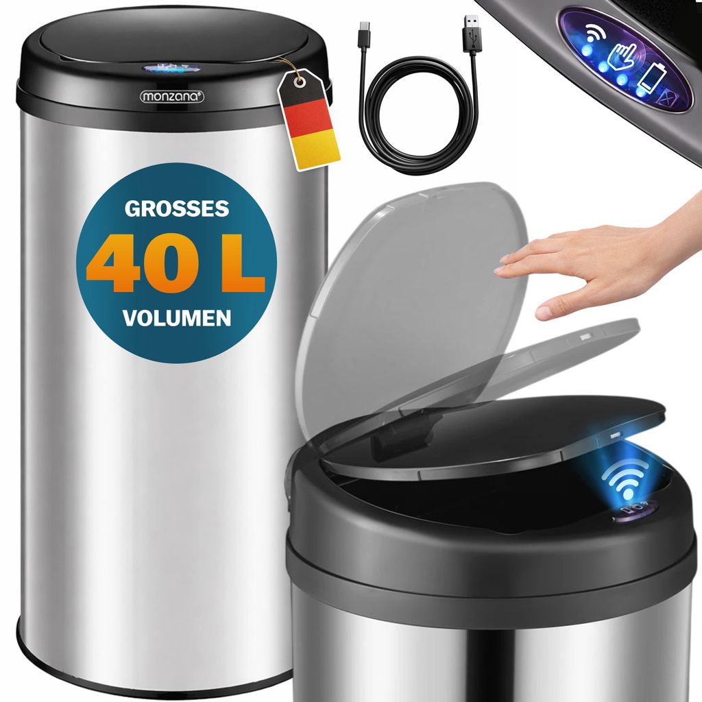 MONZANA Sensor Mülleimer Küche Silber Produktbild 