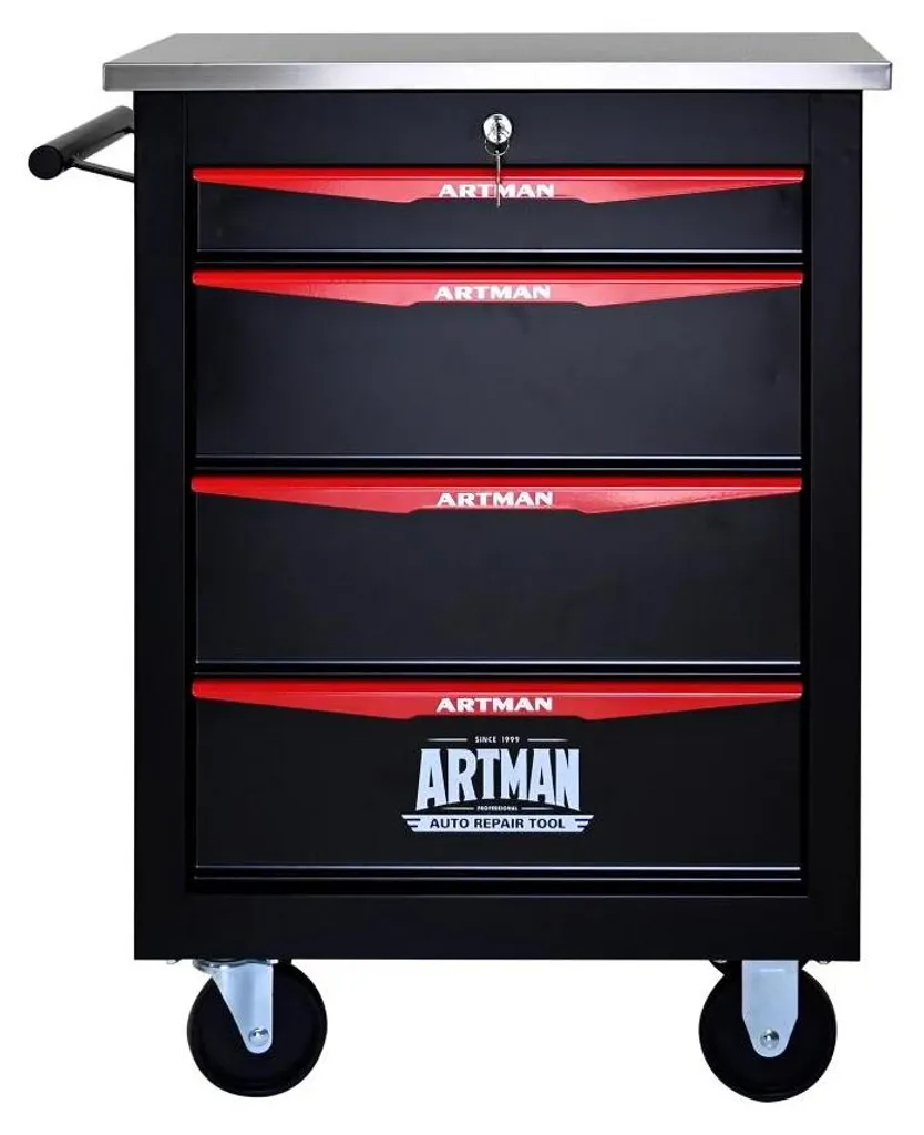 Servante d'atelier mobile 4 tiroirs en acier noir pour bricolage pro