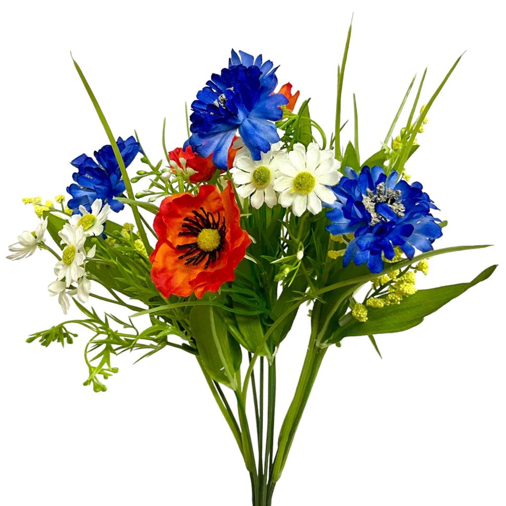 Künstlicher Feldstrauß 35cm. Mohn Korn Kamille Wiesenblumen BUNT