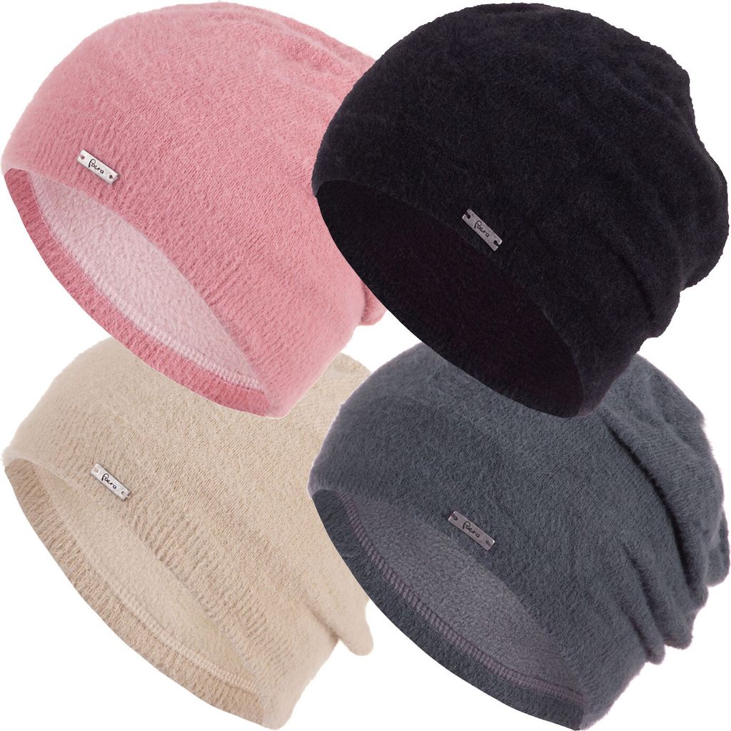 Faera Wintermütze Feinstrick warm gefüttert Fleece-Futter Winter Mütze Strick-Mütze Beanie-Mütze Damen One-Size 10, Farbe:Rosa