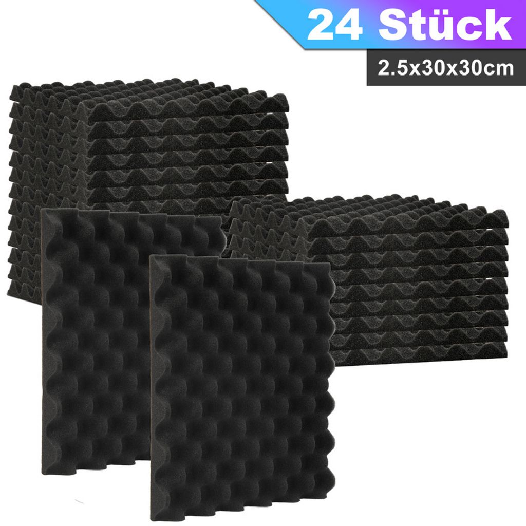 TolleTour 24X Akustikschaumstoff Selbstklebend Schwarz Absorber Wellenmuster schaumstoffe,30x30x2.5cm