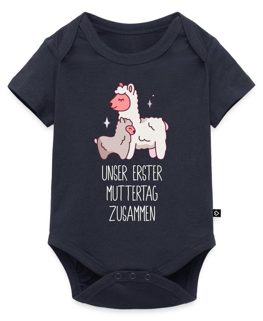 Spreadshirt Erster Muttertag | Lama Kurzarm Tages Baby Body, 80 (9-12 M.), Navy