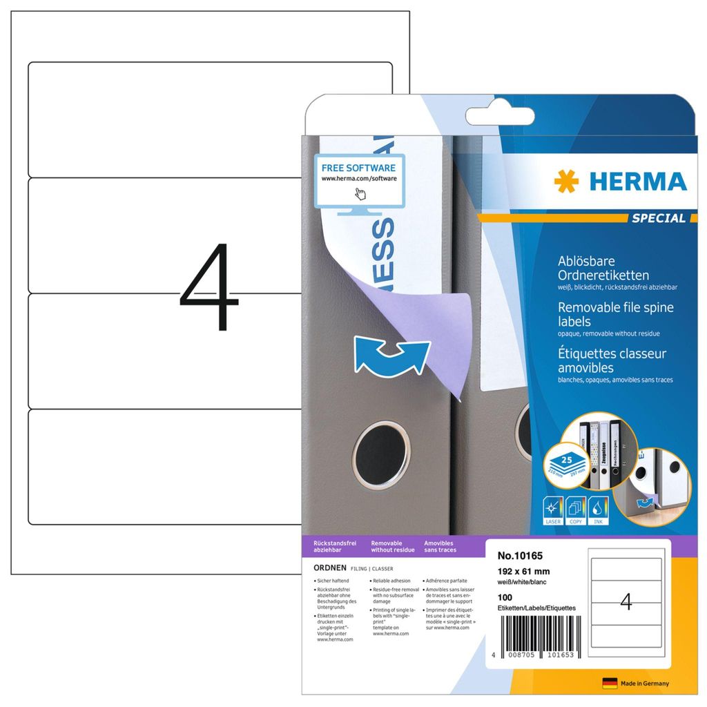 Etichetta HERMA 10165 192x61mm sk rimovibile ws 100 pz. Immagine del prodotto 