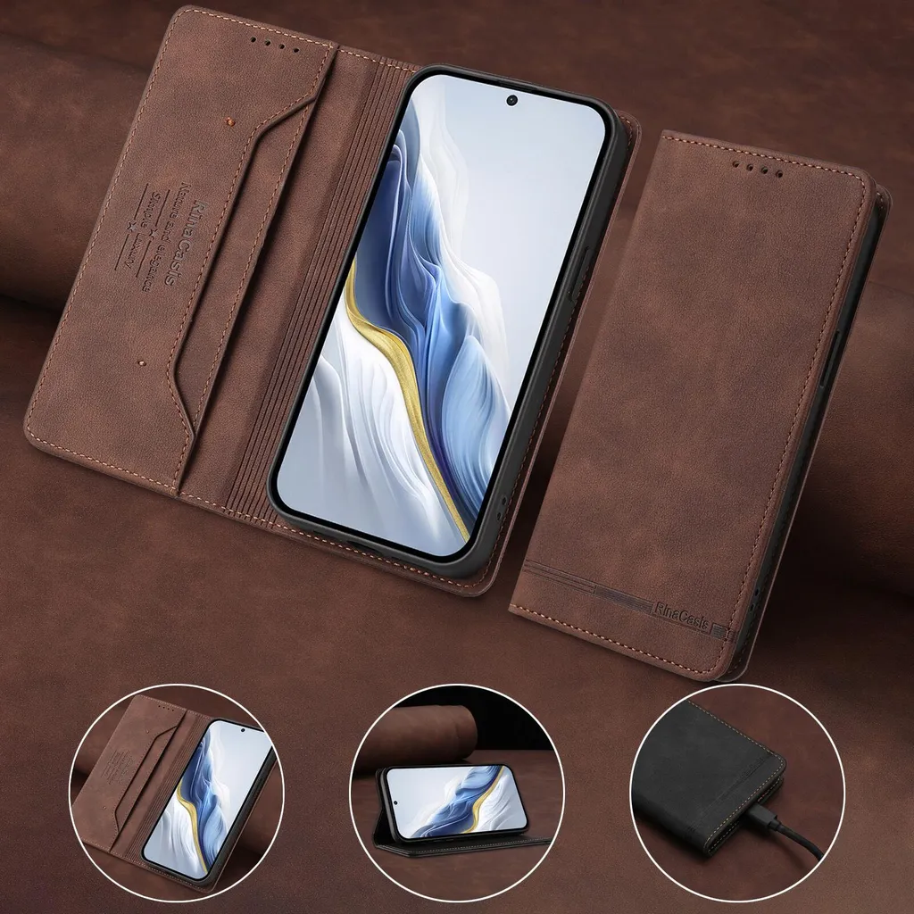 Custodia per Blackview Color 8 / Oscal Modern 8, custodia flip in Finto cuoio retrò con supporto e slot per carte di credito Marrone - 4
