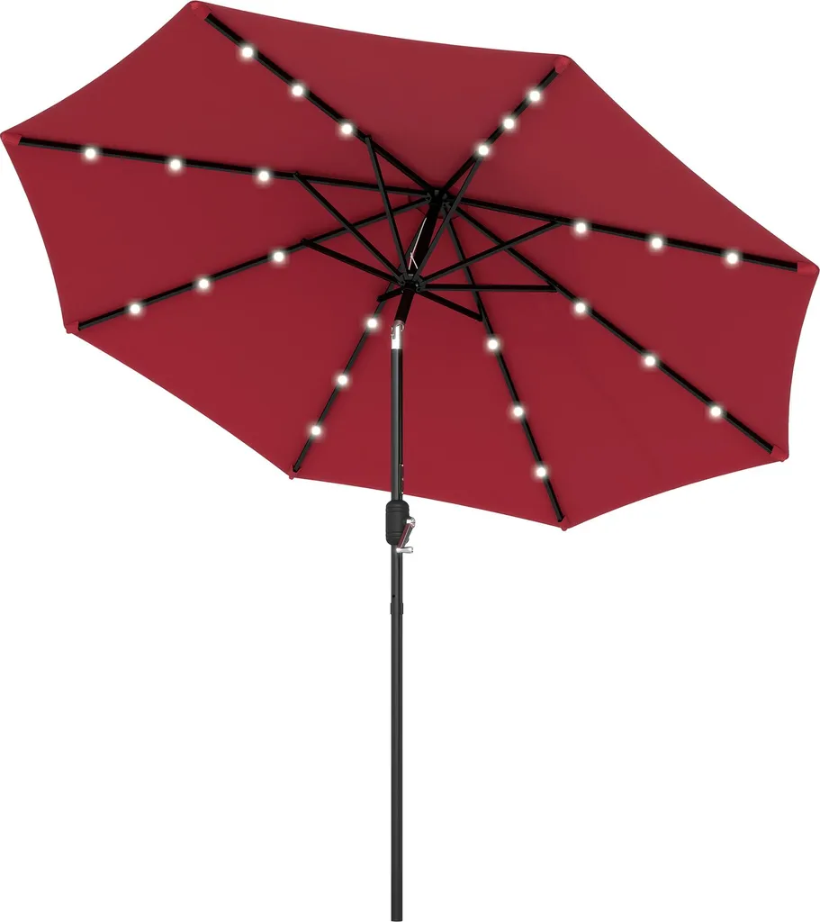 Parasol LED Solaire Inclinable 270 cm Rouge Bordeaux avec Toile Haute Densité