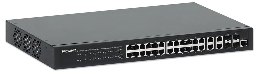 INTELLINET 24 Port Gigbit PoE+ Switch mit 4 SFP-Ports