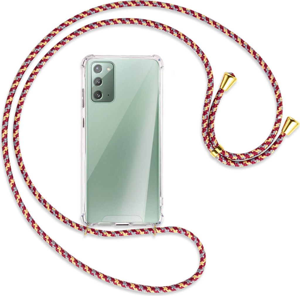 Handykette Backcover-Schutzhülle mit Band (Metall goldfarben) für Samsung Galaxy Note20 4G/5G (N980,N981) - weinrot/gelb/grau