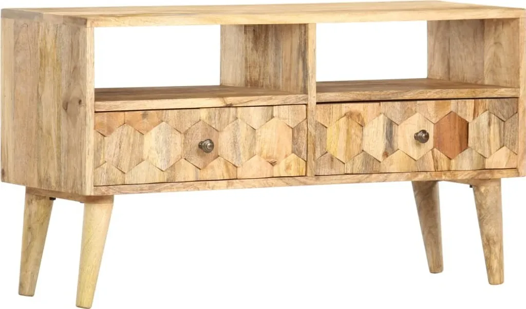 Meuble TV bois massif manguier 90x30x50 cm - Finition Naturelle Mate