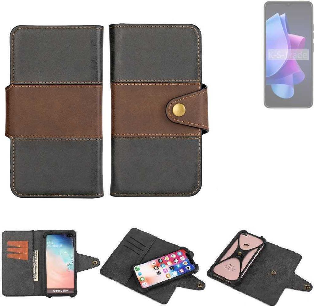K-S-Trade Handyhülle Schutzhülle Hülle Bookstyle Wallet-Case kompatibel mit Tecno Spark Go 2023 Bumper Rundumschutz schwarz-braun 1x