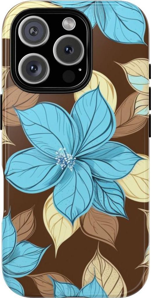 Türkis-Beige Blumenmuster – Hülle Kompatibel mit iPhone 16 Pro