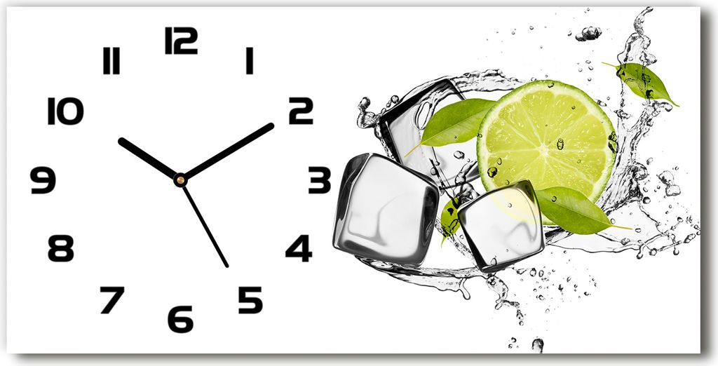 Wanduhr aus Glas – 60x30 cm - Glasbild - Glasuhr - Gehärtetes Glas - schwarze-zeiger - Kalk mit Eis