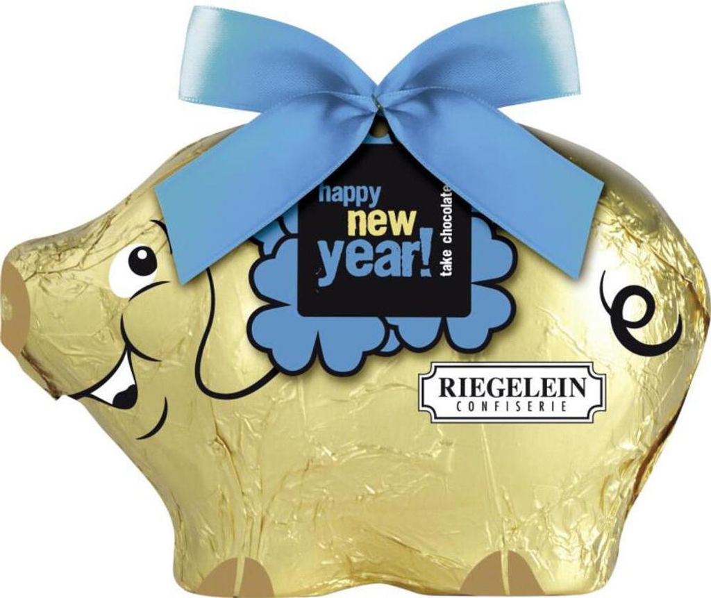 Riegelein Glückschwein mit schleife aus Vollmilchschokolade Produktbild 