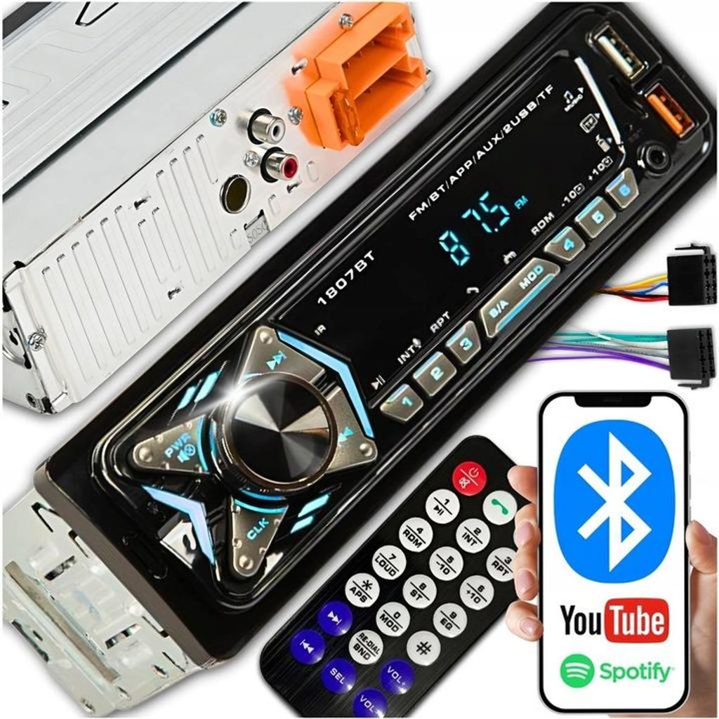 Autoradio 1 Din Bluetooth Usb Aux Micro Sd Fm Freisprechen Lcd Fernbedienung Iso Microfon Equalizer