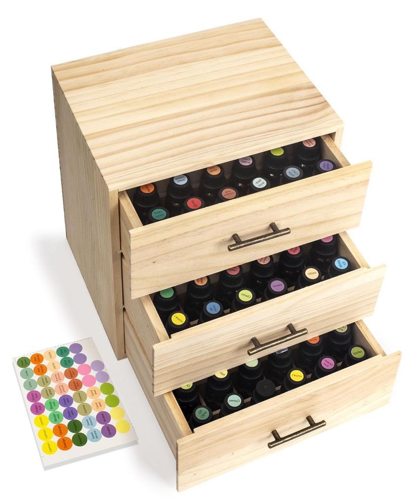 Aufbewahrungsbox aus Holz für ätheische Öle, 90 Fächer, Halterung für 15-ml-Fläschchen, Nagellackaufbewahrung mit Deckel.