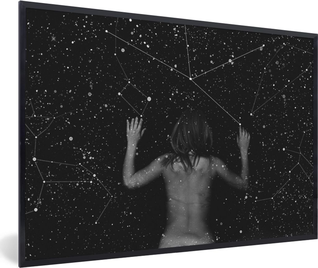 MuchoWow MuchoWow Gerahmtes Poster Konstellationen über eine Frau 90x60 cm - Poster mit zchwarzem Bilderrahmen - Fotorahmen - Foto-Plakat