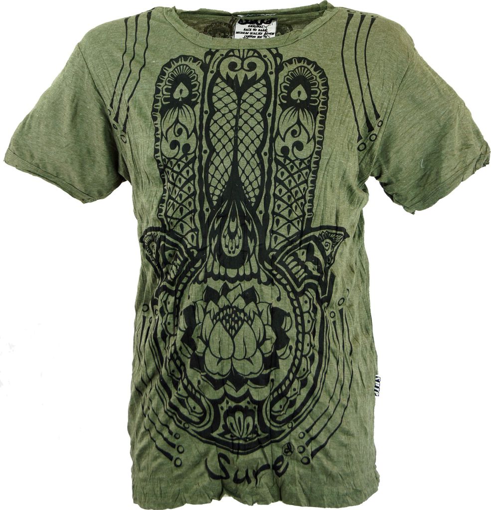 Sure Herren T-Shirt Fatimas Hand - Olive, Grün, Baumwolle, Größe: L